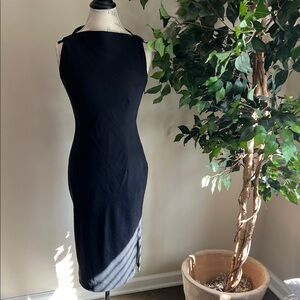 Elegant Silk/Linen Black Midi Dress